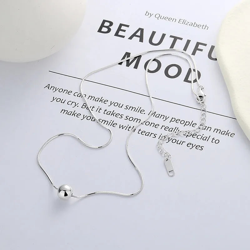 925 sterling silver clavicle chain necklace with small spherical pendant charms in round design