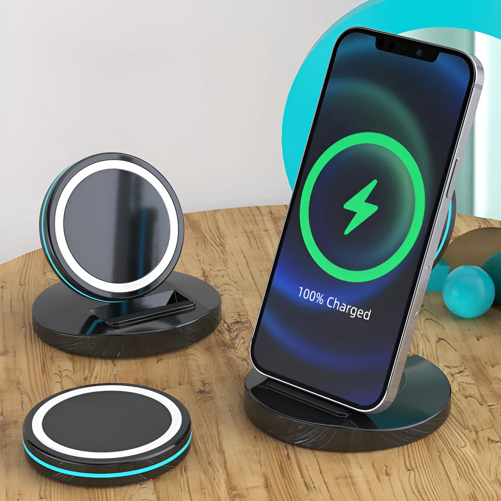 Folding magnetic wireless charging stand for iPhone 12 MagSafe with 3-in-1 design and portable battery