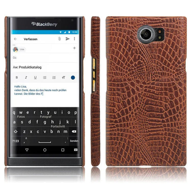 Black leather phone case for BlackBerry Key2 with PC and leather back cover and oil edge finish