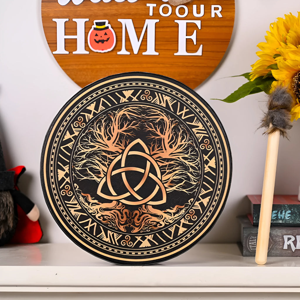 25cm decorative drum with Tree of Life flower surface design, national style, half-handmade