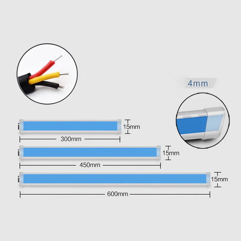 Car LED daytime running light strip with silicone body and coloured flowing turn signal effects