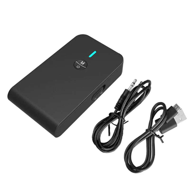 Black Bluetooth adapter with 3.5mm AUX connector for car and home audio