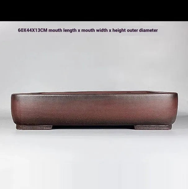 Handmade antique rectangular purple clay flower pot measuring 60 cm long.