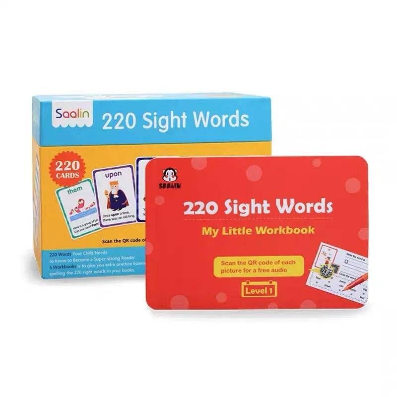 220 high-frequency word cards and 5 workbooks for early childhood literacy education