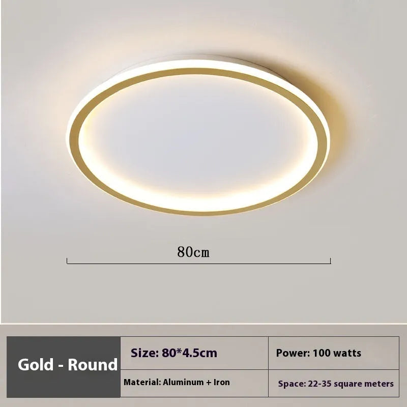 Minimalist modern bedroom ceiling lamp in black, gold or white finish, shown in 60cm size.
