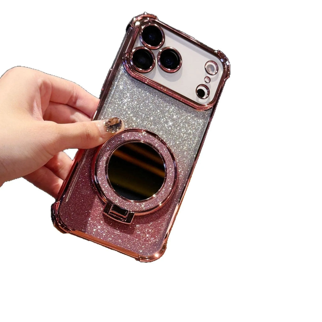 Glitter mirror magnetic bracket phone case for iPhone 17 Pro Max TPU shockproof drop resistant in gradient flash colours
