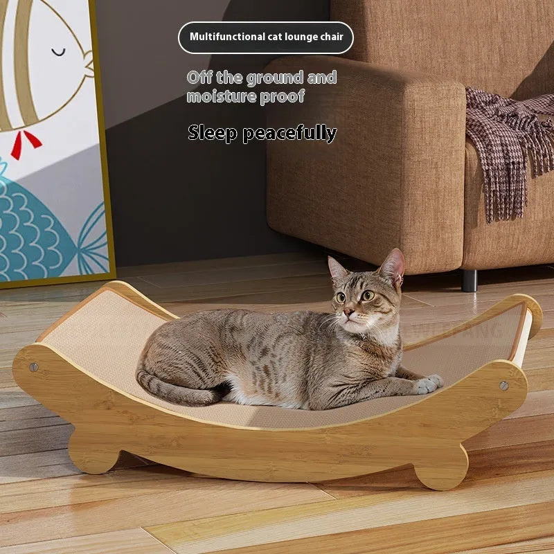 U-shaped sisal cat scratch board lounge chair in pastoral style, showing recliner design