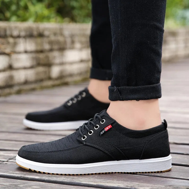 Men's lace-up canvas shoes casual walking flats flat heel black blue grey sizes 39-44