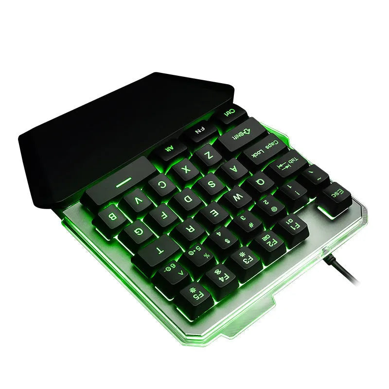 Black Robotic G40 one-handed mechanical keyboard with RGB backlit keys on a desk