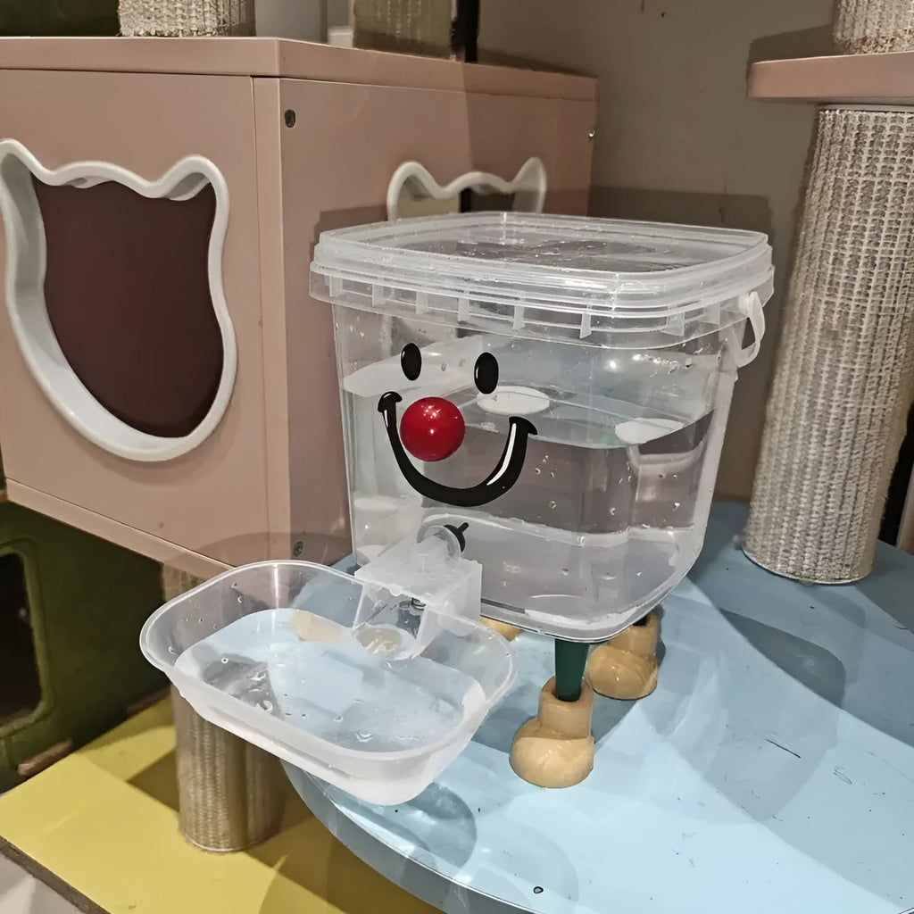 Cute dopamine cat automatic water dispenser in red nose colour, 3-litre capacity, made from ABS plastic