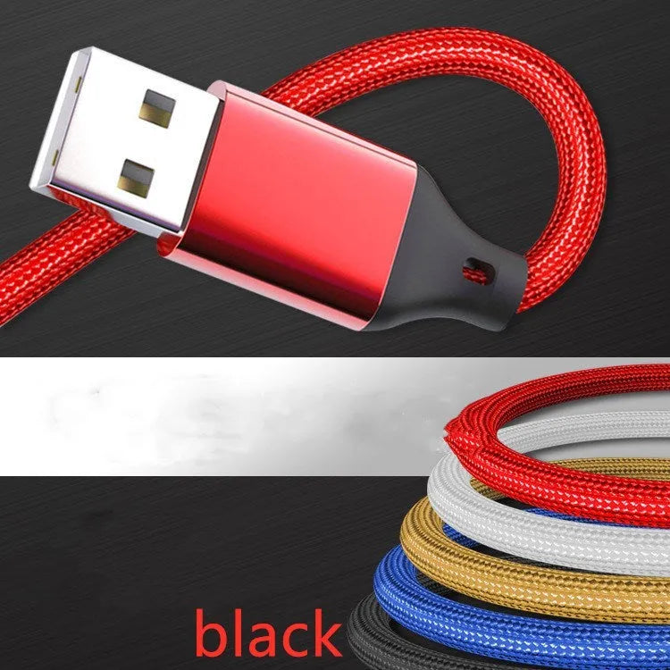 Three-in-one 1.2 metre charging cable with nylon braiding in multiple colour options