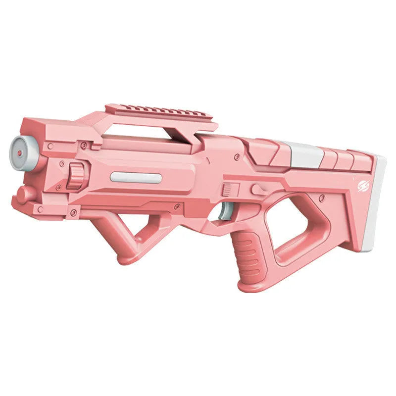 Electric plastic water gun for children, 45.7 x 5.5 x 18.2cm, USB charging, in gold, white, pink, or blue