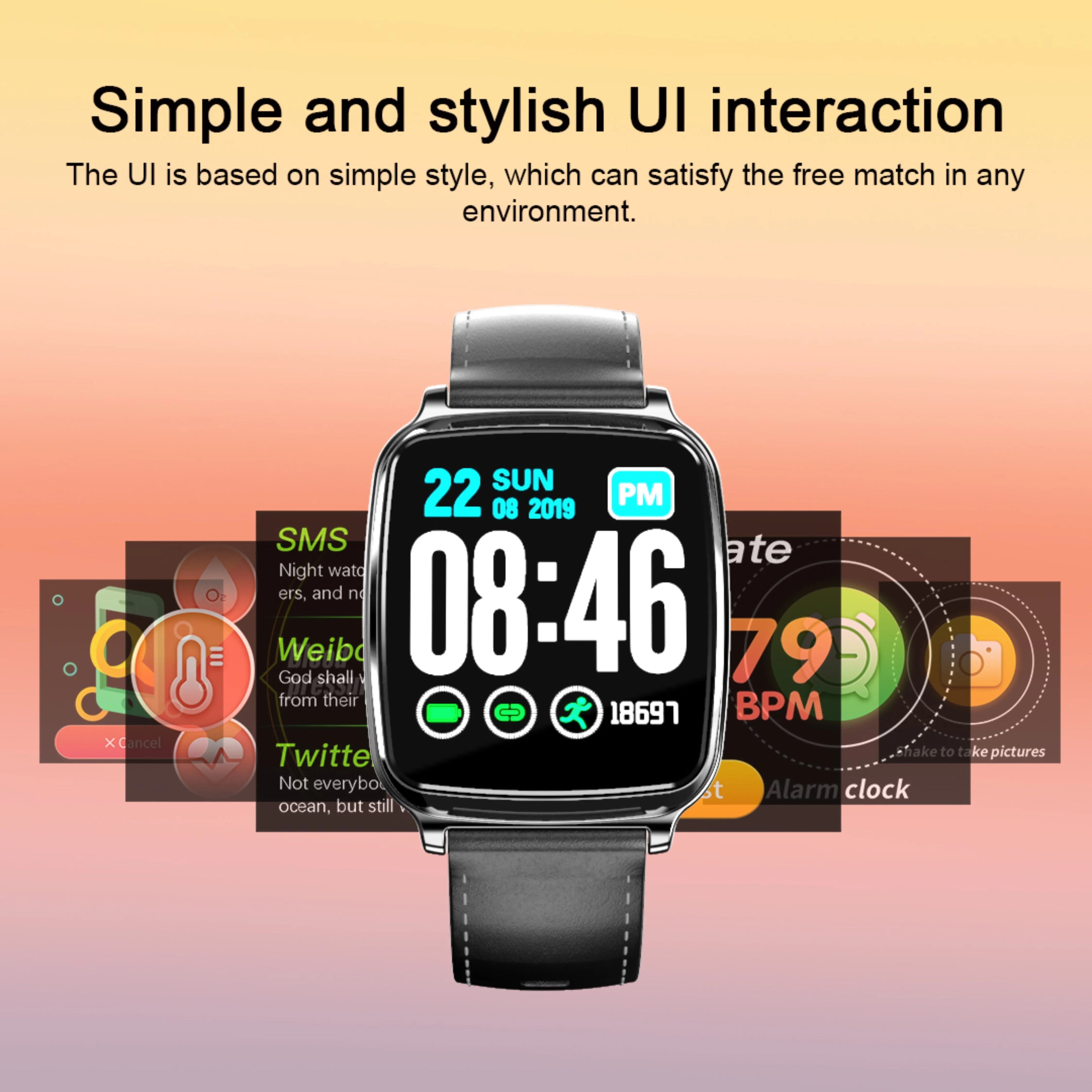 M8 smart fitness bracelet on a wrist showing its touch screen and zinc alloy body, with a TPU strap.