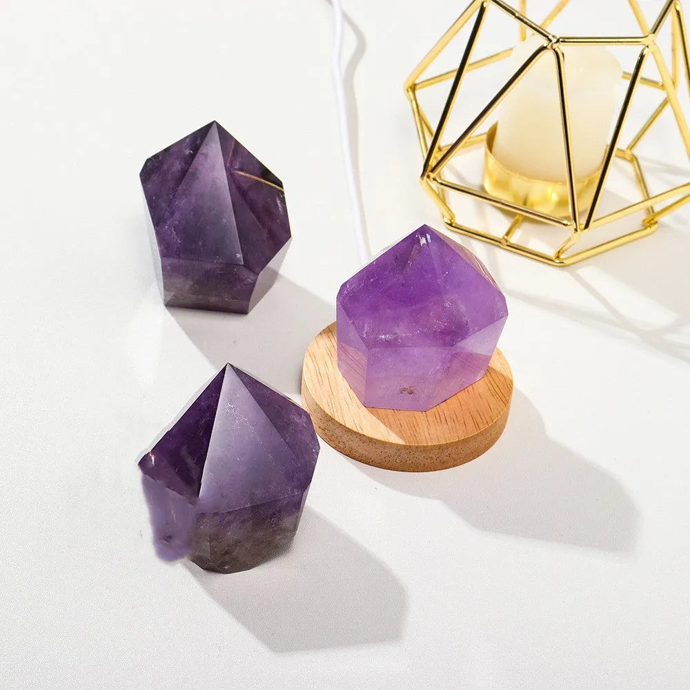 Natural amethyst crystal cake tower night light on USB base, modern simple style, purple stone
