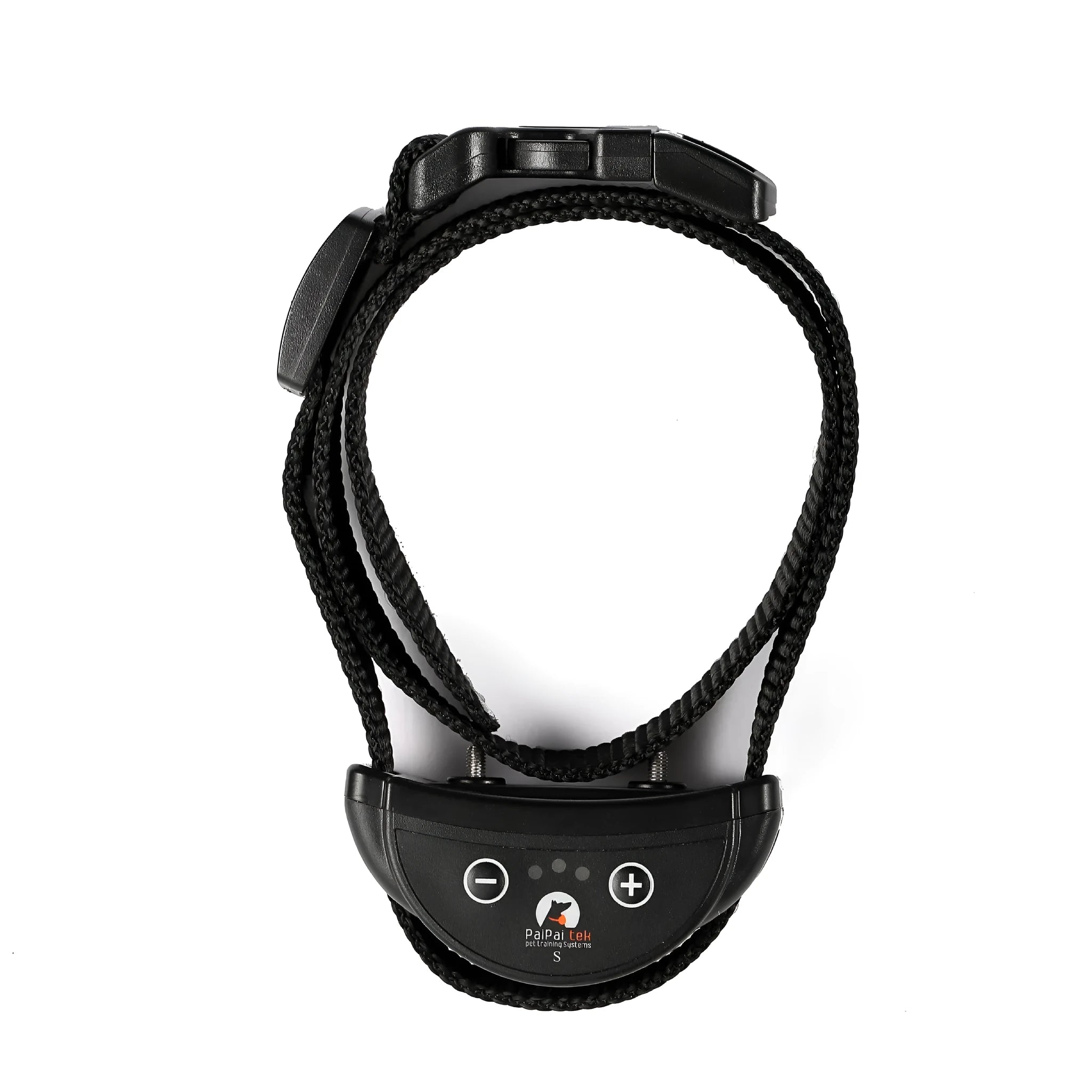 Compact voice control anti-bark collar in black with adjustable sensitivity for medium dogs neck 17-50cm