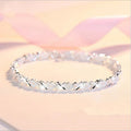 Sterling silver geometric zircon bracelet for women, silver colour, copper electroplated construction