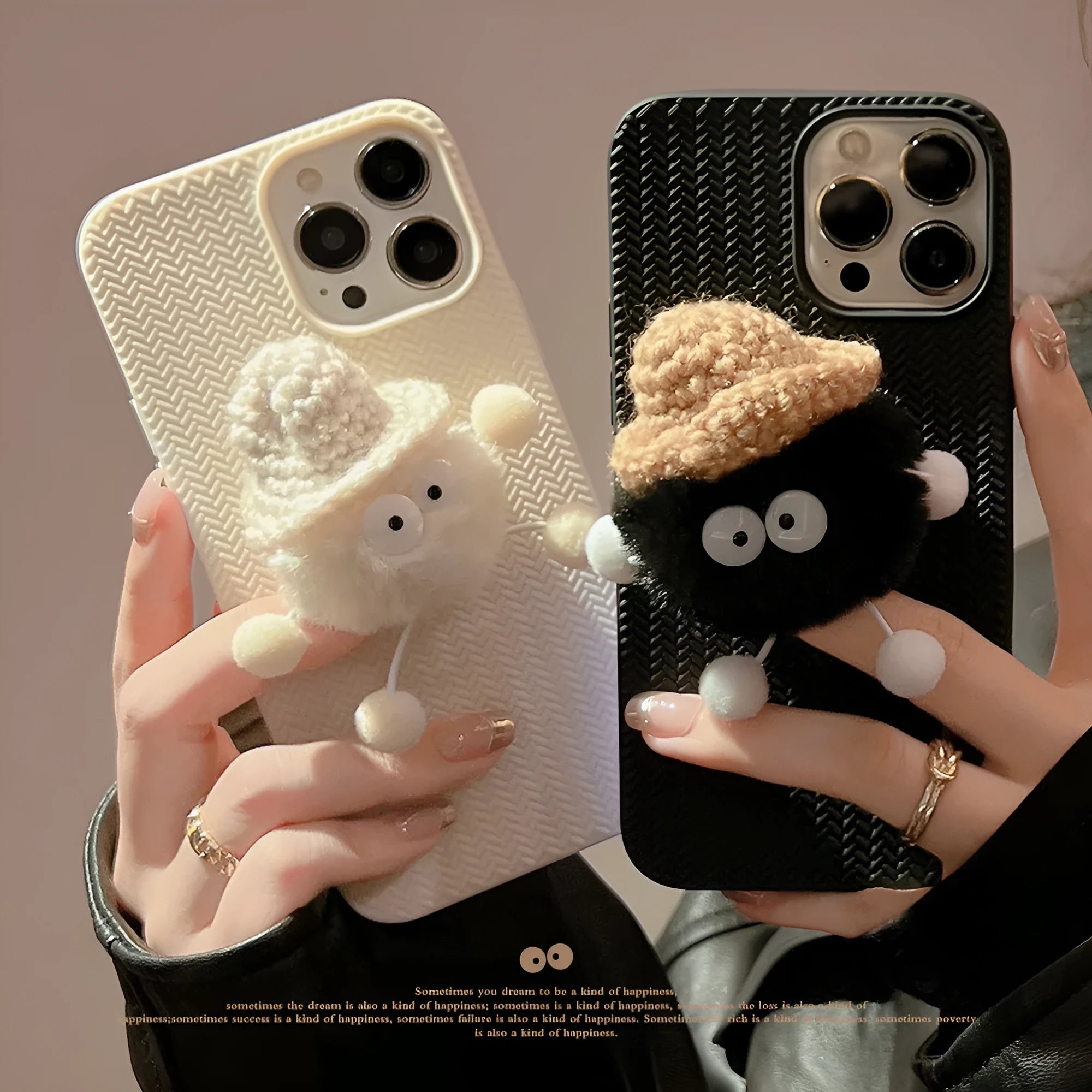 Autumn winter plush coal ball phone case soft TPU for iPhone models black white