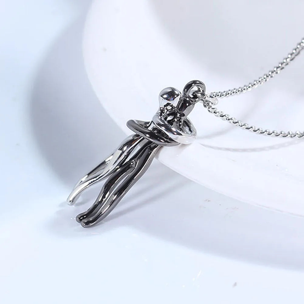 Love Hug necklace brass clavicle chain with 3cm cartoon character pendant and 40+5cm length