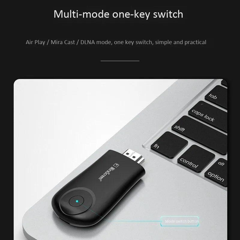 Black wireless screen player device for connecting smartphones to TVs via HDMI
