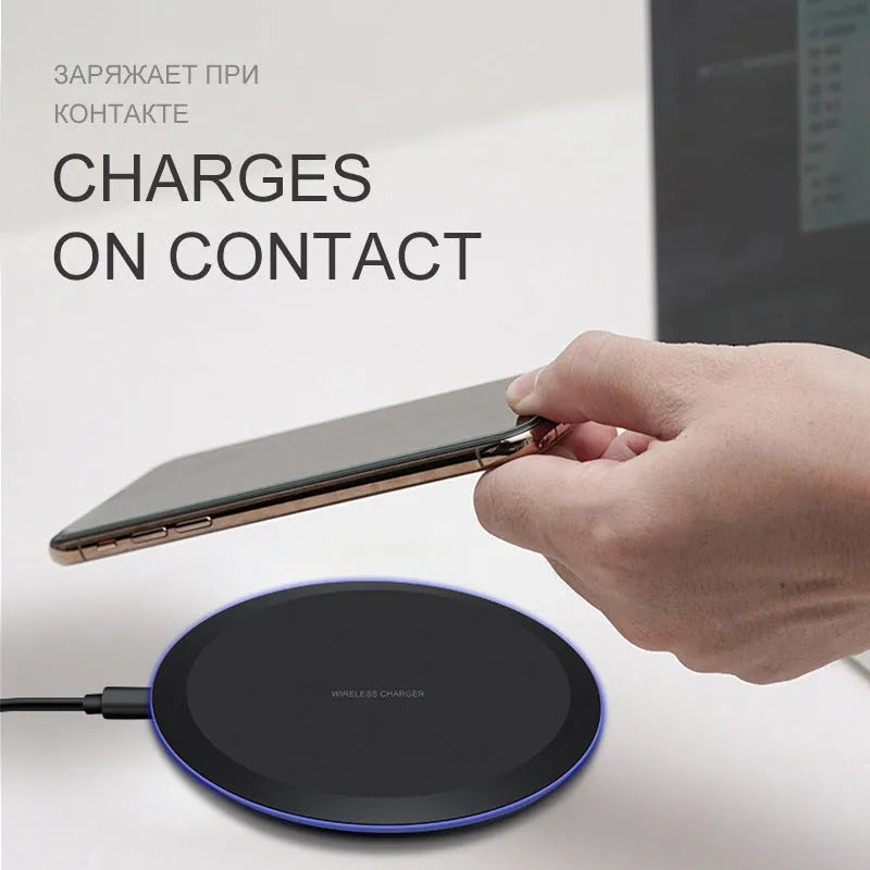 10W 5W fast wireless phone charger black round charging pad 100x8mm ABS PC material