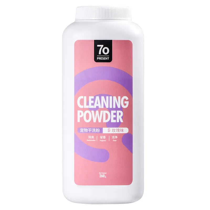 260g dog dry cleaning powder container measuring 15.5x5x6cm with three fragrance options