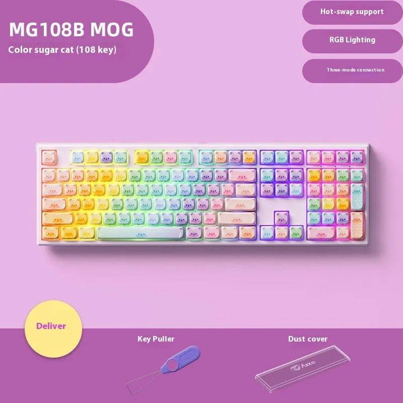MG108B sugar cat coloured Bluetooth mechanical keyboard with piano switches and full 108 keys
