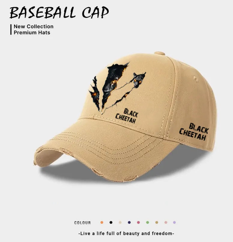 Men's baseball cap in beige colour showing adjustable back closure and curved brim