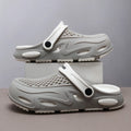 Men's grey closed toe beach slippers with non-slip EVA sole and round toe design