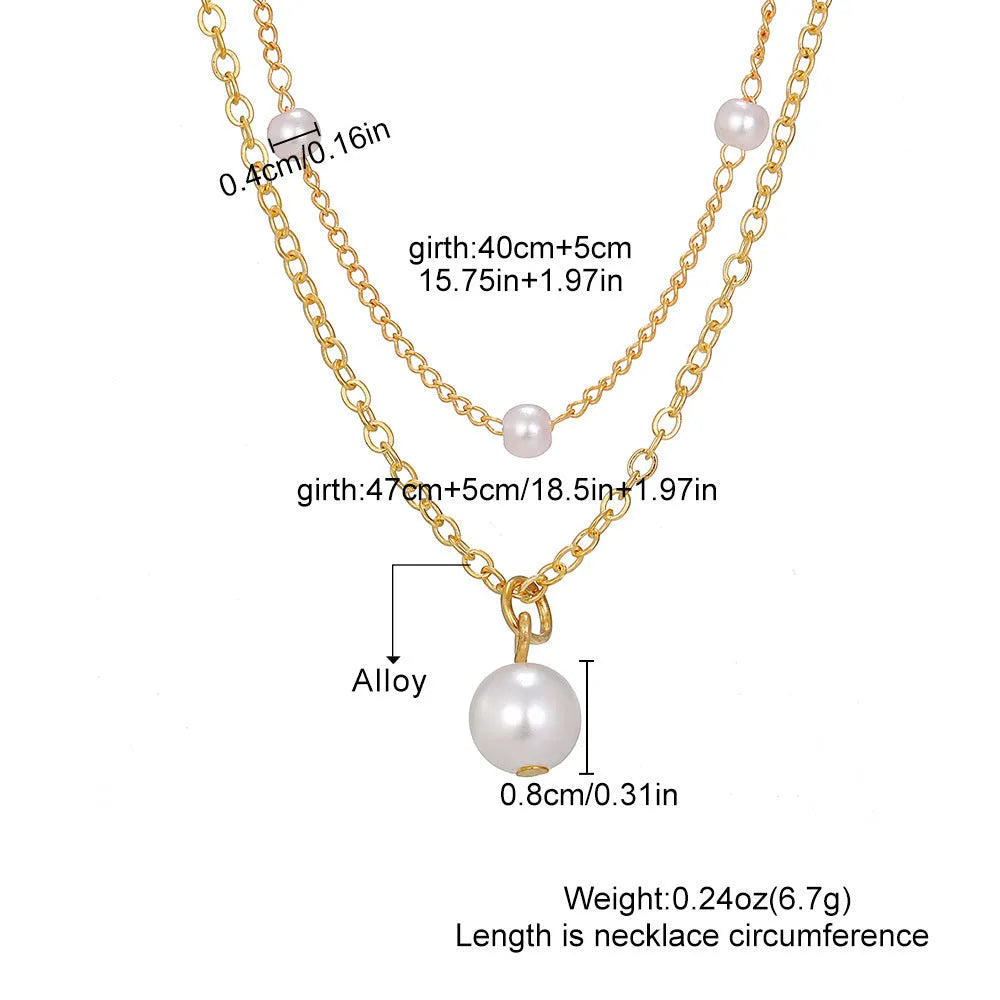 Women's gold pearl tassel pendant double-layer necklace set with alloy O-ring chain on display showing three colour variants