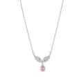Simple sterling silver necklace with a geometric fishtail or angel wing pendant on an O-ring chain.