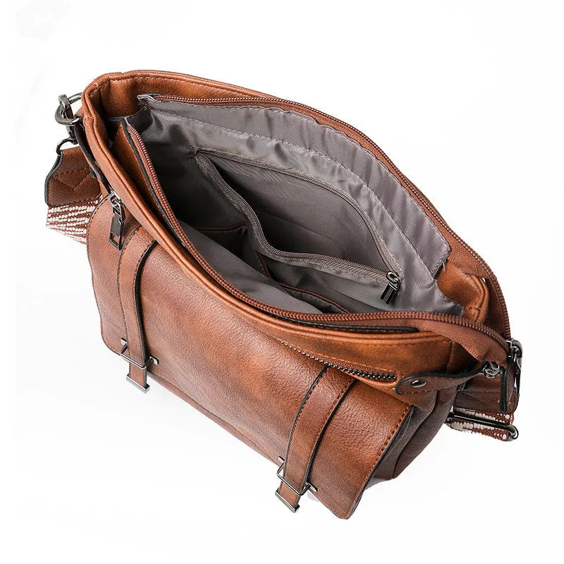 Women's multi-pocket bucket bag in medium-soft PU, six colour options available