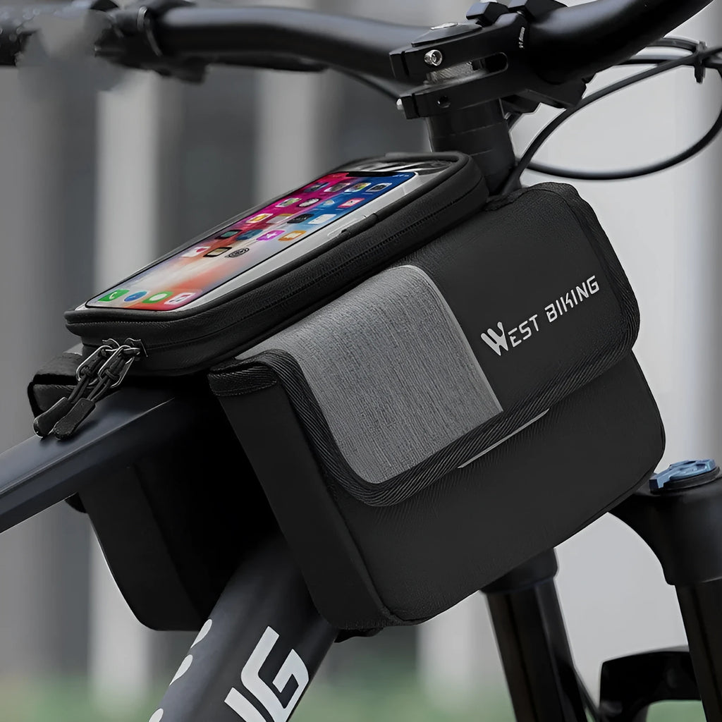 Black and grey bilateral tube bicycle saddle bag with 2L Oxford cloth storage