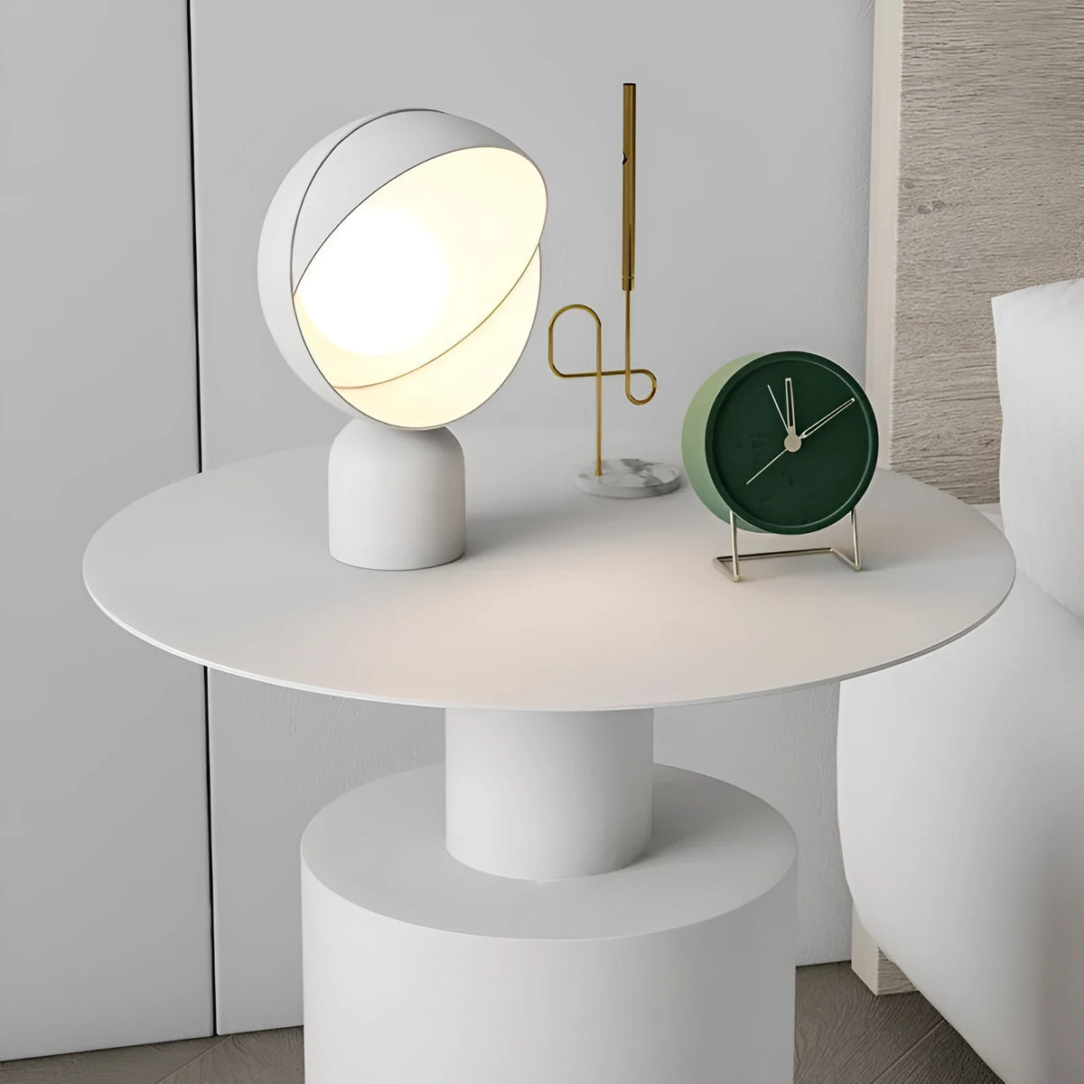 Round Nordic style simple modern metal bedside table in beige