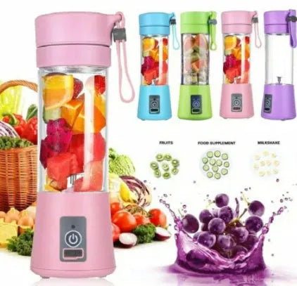 Portable USB rechargeable blender in pink, green, blue, or purple with 380ml cup.