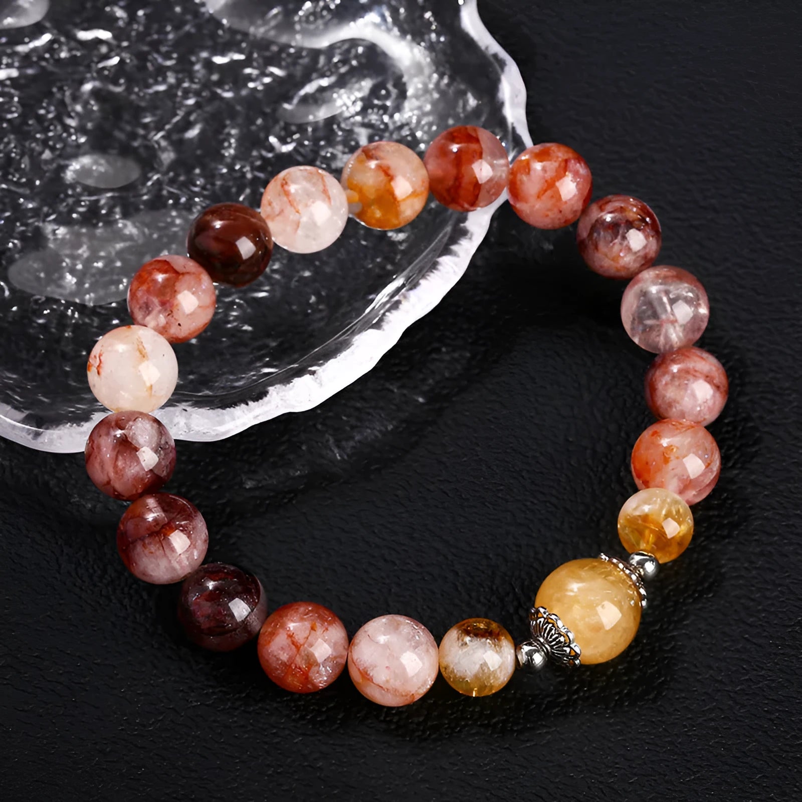 Handmade red sealant flower citrine lucky bead crystal bracelet for women, geometric shape, 10mm size.