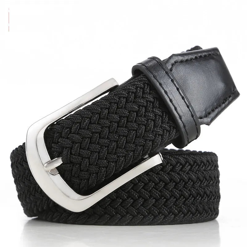 Unisex braided elasticated stretch belt in canvas with alloy buckle, available in multiple colours, on a plain background.