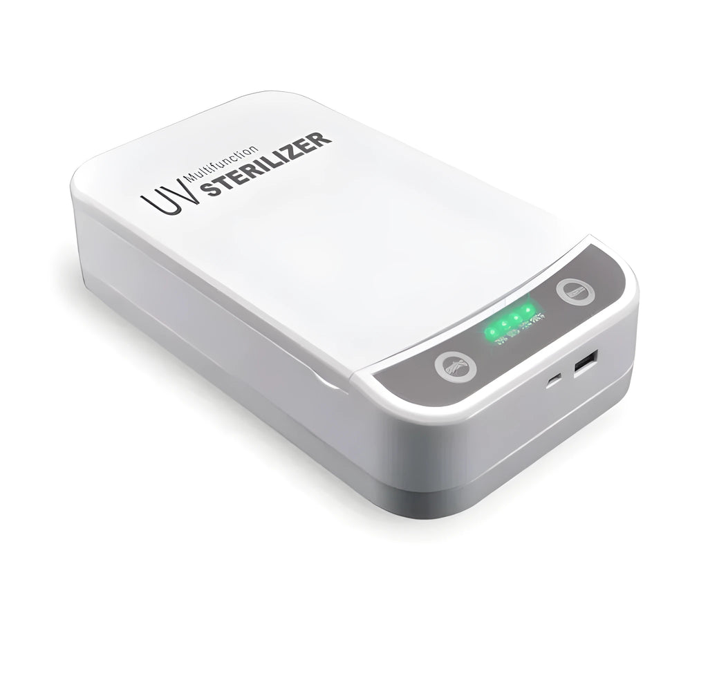 A UV disinfection box with internal light, sized for a 6.5-inch mobile phone.