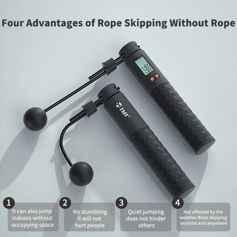 TMT electronic wireless skipping rope with digital counter, silicone handle, 3m adjustable cord, and two weight balls