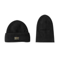 Vintage knitted melon-skin warm beanie in black with street-style patch detail, adjustable size, unisex design.