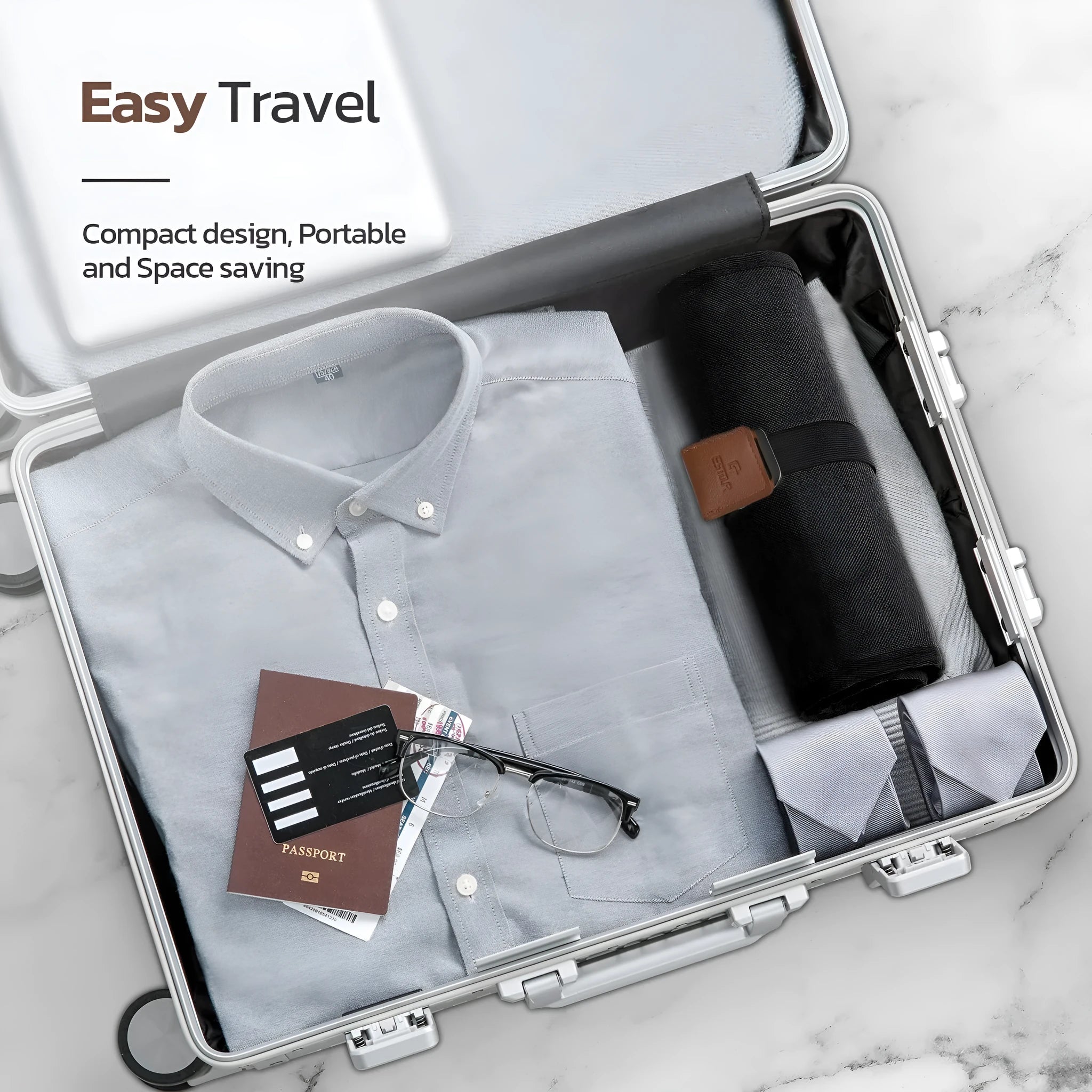 Men's black portable reel wash travel bag with a simple modern design.