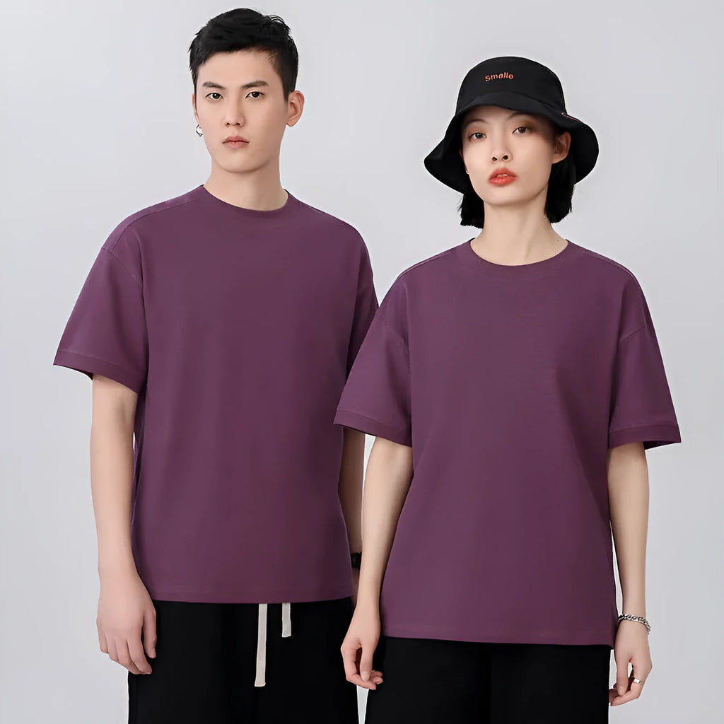 Men's loose fit cotton short-sleeve T-shirt on a hanger in ivory white