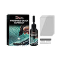 Windshield crack repair kit with 20ml fluid bottle, PET blade, and five cured films for car glass repair.