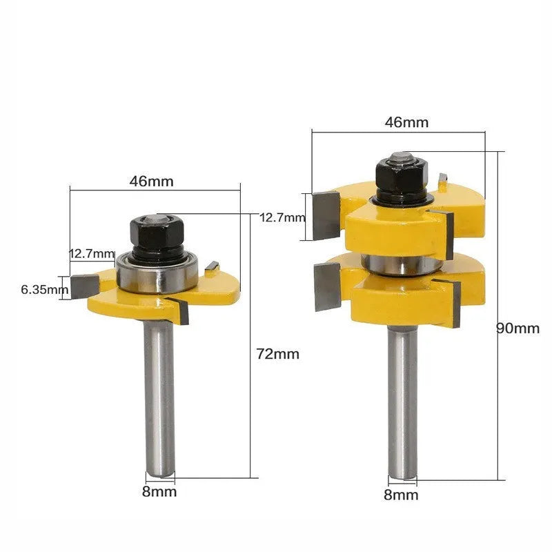 T-slot milling cutter with three-tooth carbide cutting edge for T-shaped tenon joints, 8mm straight shank