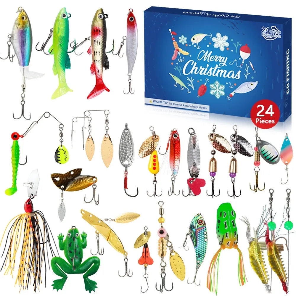 Blind box fishing gear Christmas gift set of 24 metal pieces in assorted colours
