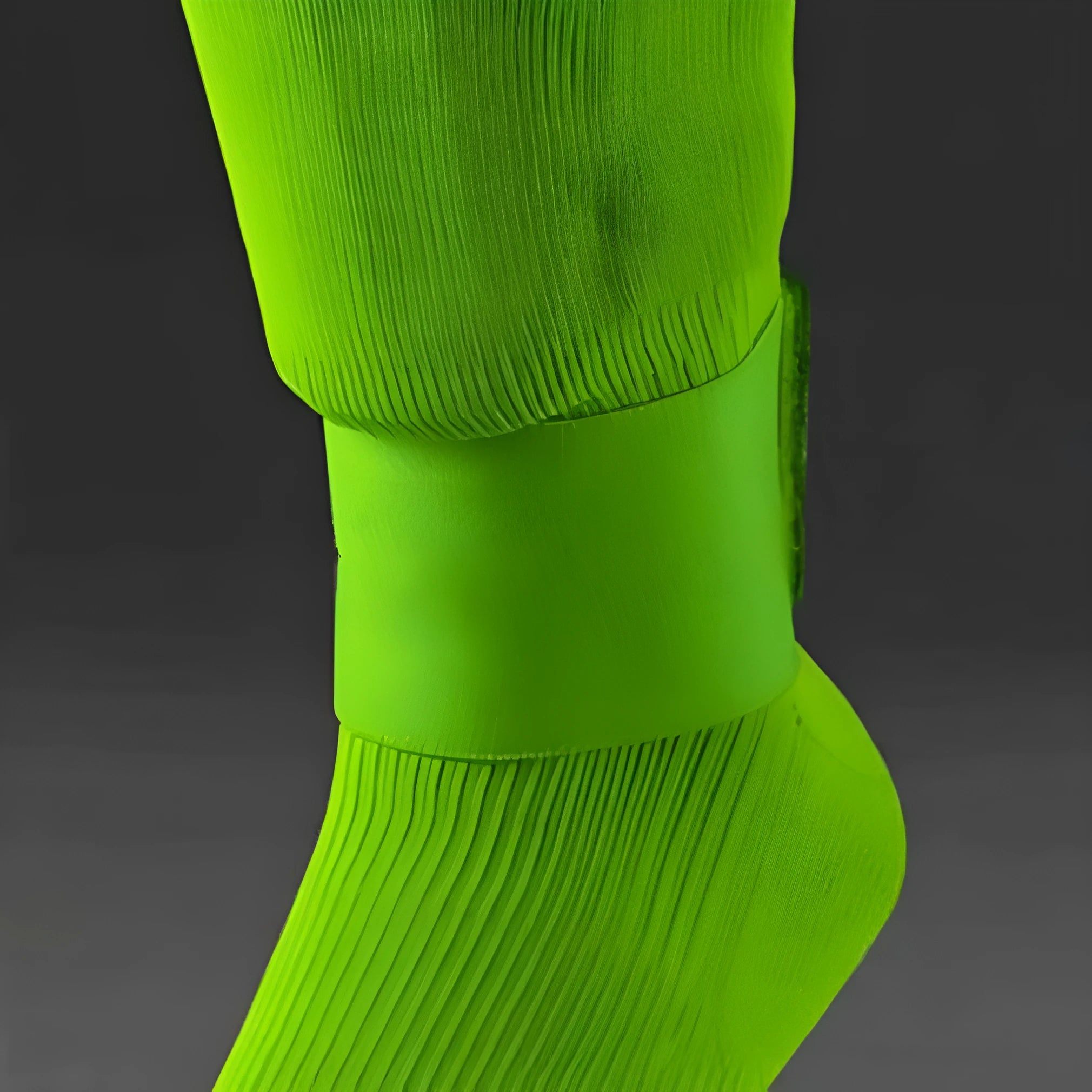 Red elastic rubber football shin guard tape belt laid flat, showing its length and width.