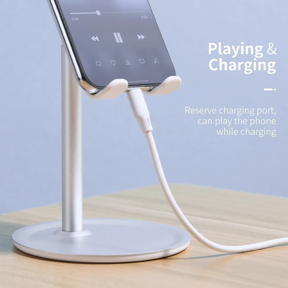 Aluminium alloy mobile phone and tablet desk stand in black and white colour options