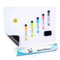 A3 magnetic soft whiteboard with rounded corners on refrigerator door showing handwritten notes