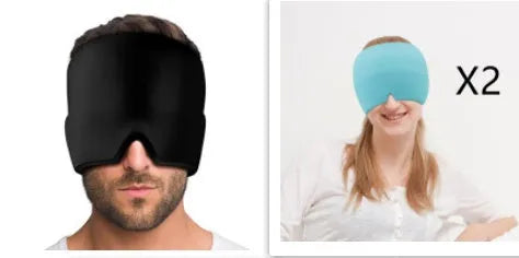 Black cooling gel eye mask for headache relief on a white background.