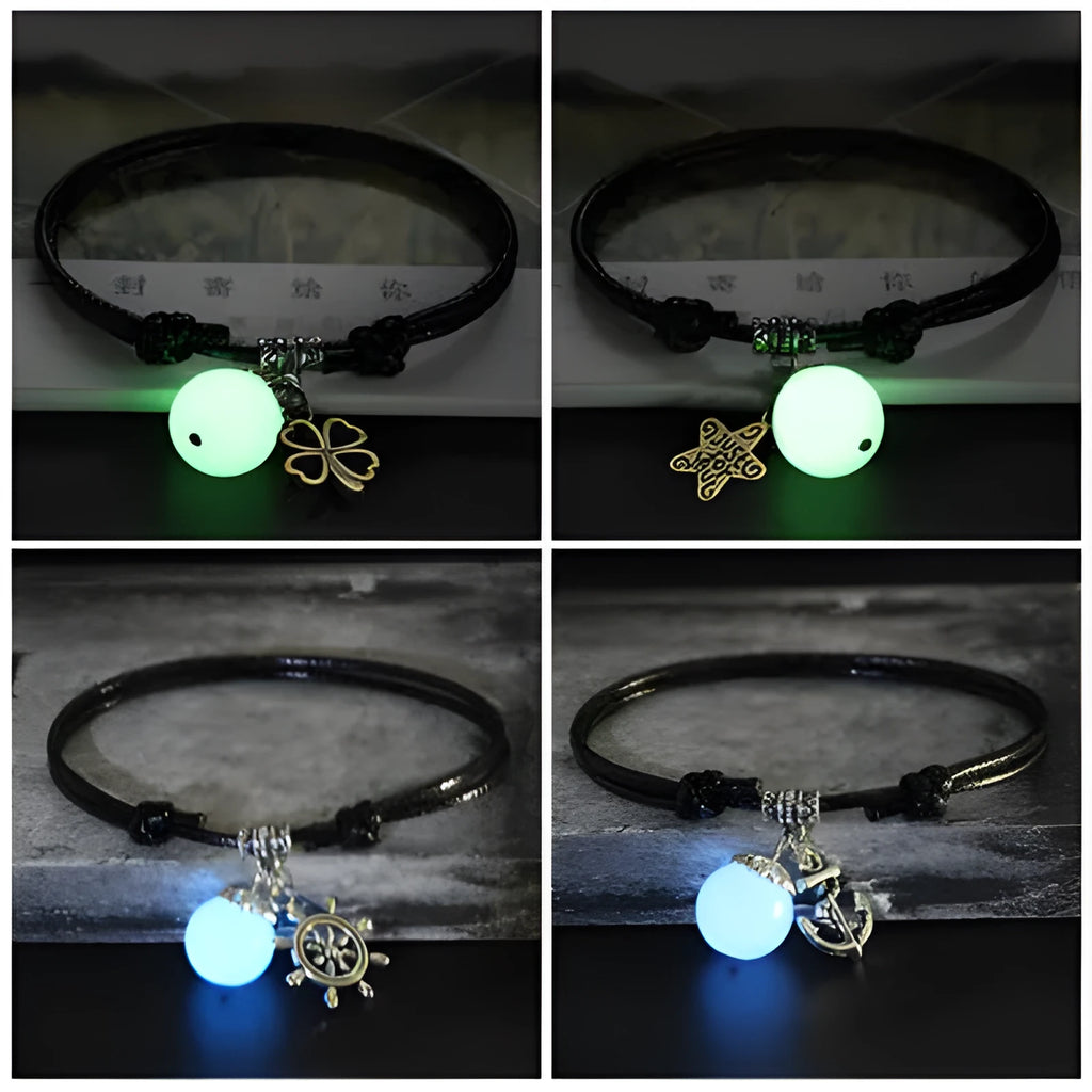 Luminous hand-woven bracelet with wax string chain and zinc alloy anchor pendant in Sapphire Blue