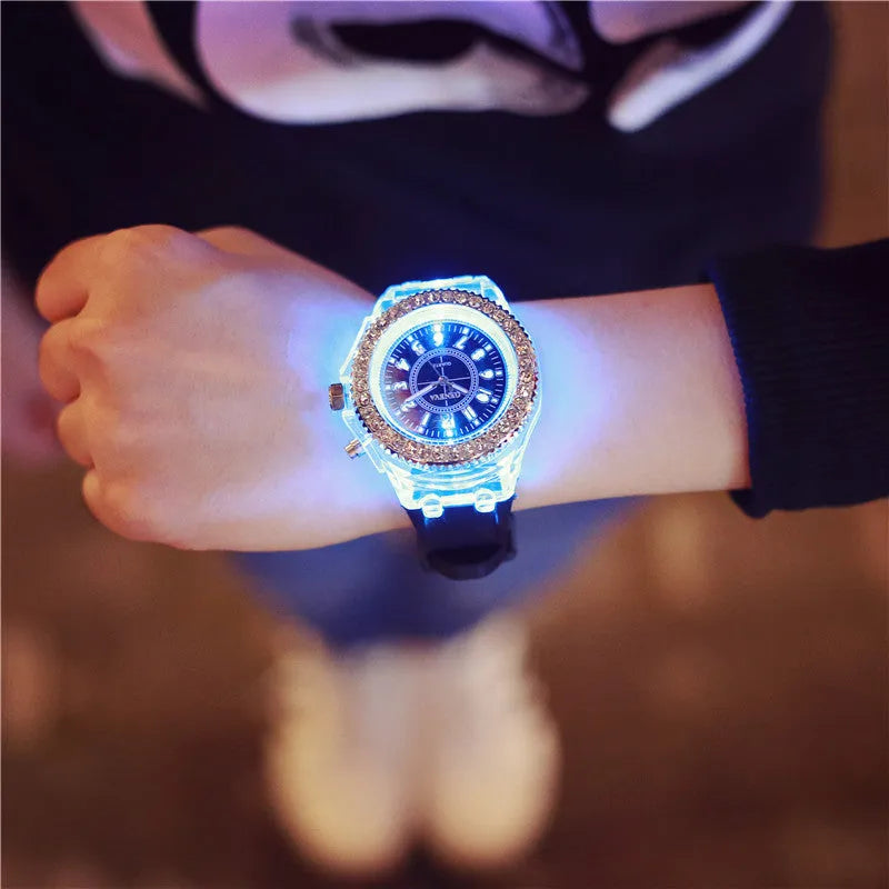 Women's LED luminous watch with alloy case and silicone strap in multiple colour options